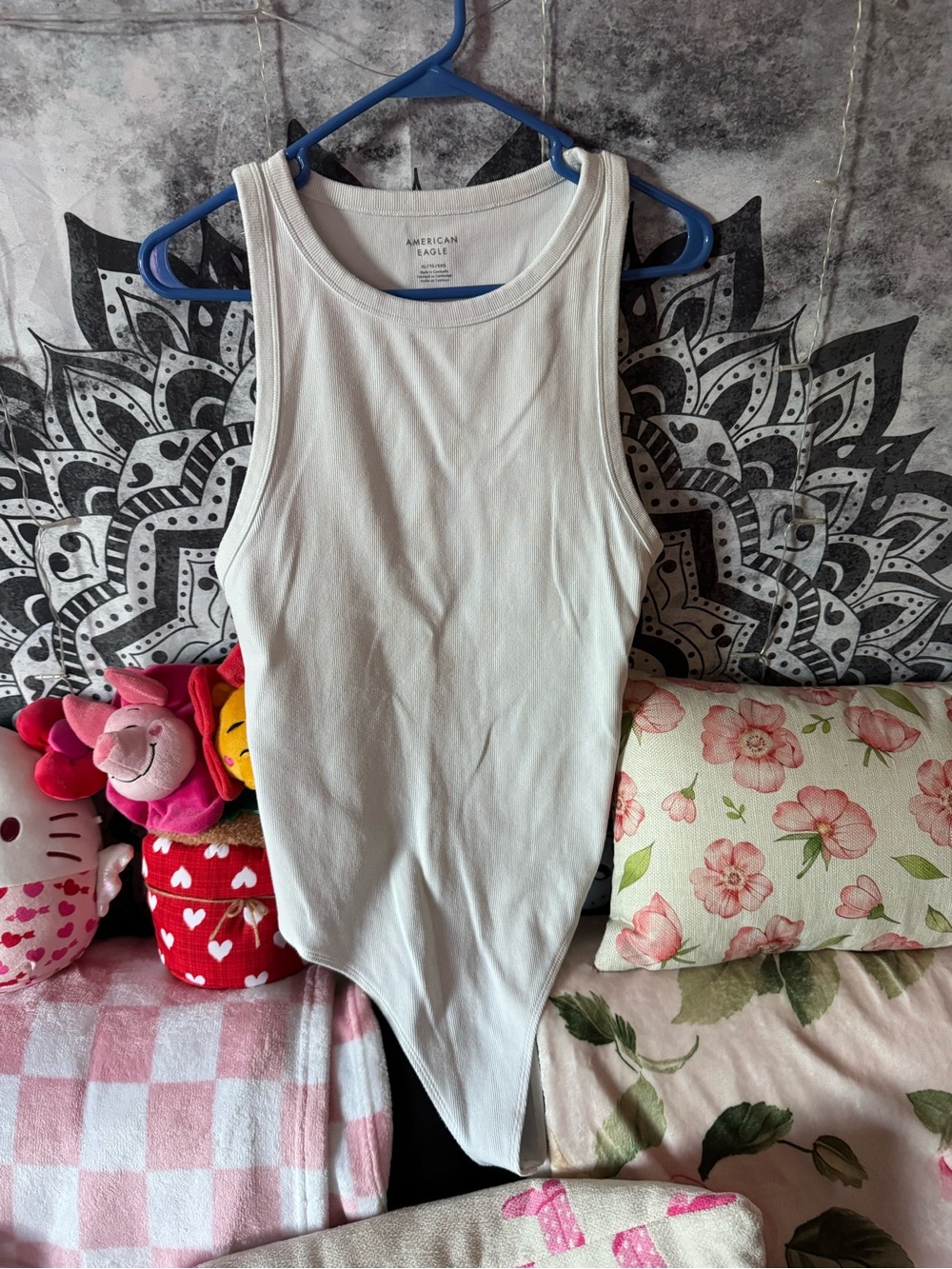 American Eagle Outfitters White Ribbed Scoop Neck Bodysuit